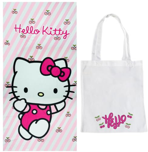 ms móvil shop Toalla Infantil Hello Kitty Microfibra Estampado Playa Natación 100% Poliéster 70x140cm + Bolsa de Playa de Tela Regalo para Niños Verano Vacaciones | Producto Oficial