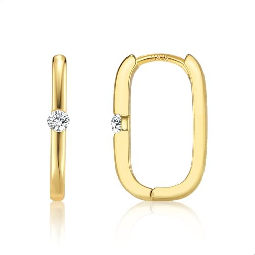 ALEXCRAFT Gold Ohrringe Eckige Creolen Damen, 14K Vergoldete Ohrring Rechteckige Kleine Gold Creolen mit Zirkonia Creole Eckig Klein Golden Ohrringe mit Stein Creole Klein Damen Frauen