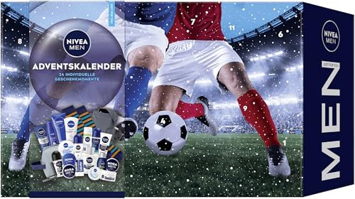 NIVEA Advent Calendar Male 2025 mit 24 Türchen voller verwöhnender Überraschungen, Weihnachtskalender mit Pflegeprodukten, Pflegeset für die Adventszeit mit NIVEA MEN, NIVEA und Labello Produkten