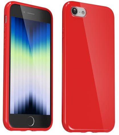 Svanove for iPhone SE 2022/7/ 8 Case Silicone, Glossy Soft Rubber Gel Jelly Cute Protective Plastic Simple Plain Phone Case Cover for Women Girl, Slim Thin Flexible Shockproof TPU, Red