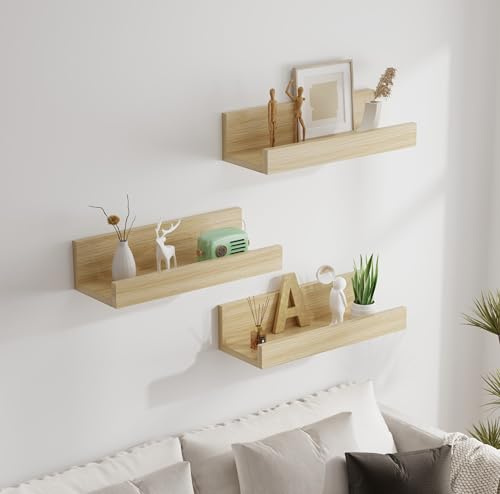 AVC Designs Floating Shelves, 40cm Shelves for wall, Wood Wall Shelves, Wooden Shelves for Bathroom, Bedroom, Office, Living Room, Kitchen, etc (3, Oak)