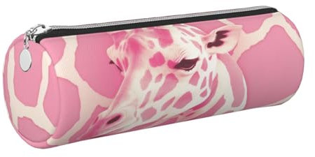 XKBFKLKMC Grande trousse ronde en cuir synthétique avec fermeture éclair en métal pour l'école, le travail et le bureau Motif girafe Rose, Argenté., Taille unique, Cartable