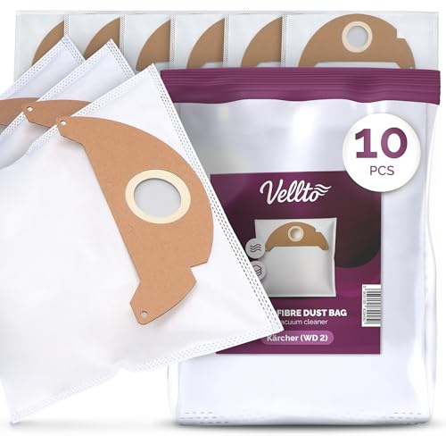 10x Vellto Sac Aspirateur Non-Tissé Compatible avec Karcher WD2 MV2 WD2.200 WD2250 A2004 A2003 A2054 A2099 Remplacement 6.904-322.0 Sacs Poussière Filtre Vlies