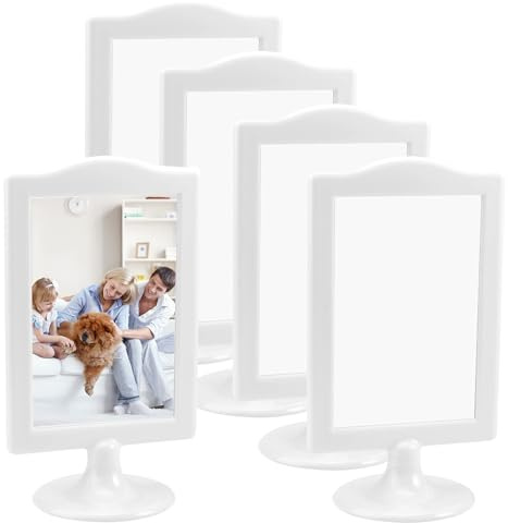 SXTDKMJ 5 Stück Bilderrahmen Stehend weiß 10 x 15 cm, Stehender Doppelseitig Bilderrahmen mit Sockel Vertikale Aufsteller Ständer Jeder Rahmen Hält 2 Bilder für Zuhause Foto Hochzeit Party