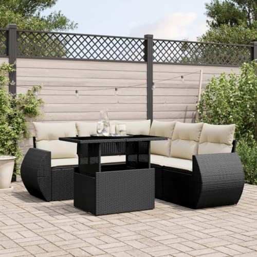 Owoxanthellate Gartenlounge 6-TLG Schwarz PE-Rattan Hochlehner Sofa Garnitur Eckbank mit Höhenverstellbarem Couchtisch 100x55x44/73 cm UV-stabil wetterfest für Balkon Terrasse und Garten