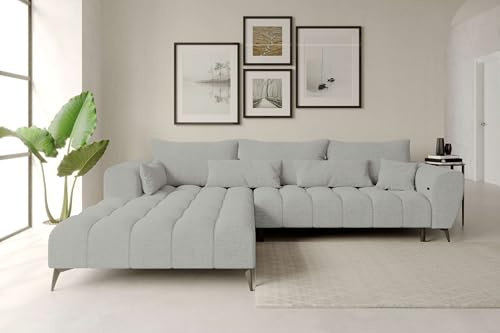 99rooms Ferrano Ecksofa Polsterecke Eckcouch Chenille Eden Silber, mit Ottomane Links, mit Sitztiefenverstellung
