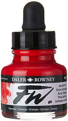 Daler-Rowney FW Acrylic Ink, Glass Bottle with Dropper, 1oz - 29.5 ml, Crimson