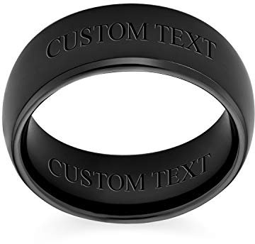 Bling Jewelry Personalisierte Einfache Kuppel Schwarz Paare Titan Ehering Ring Für Männer Frauen Kompfort Fit 8Mm Individuelle Gravur