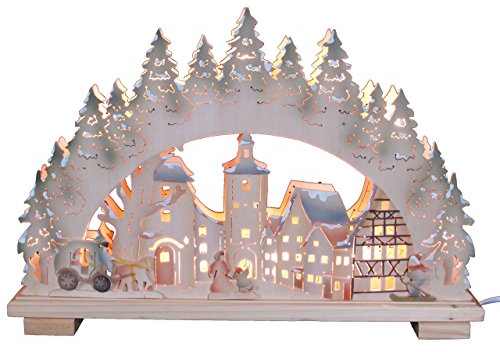 OBC-Kunsthandwerk Doppelter Schwibbogen Stadtmotiv, indirekte elektr. Beleuchtung, 45x31cm, Holz, gelasert