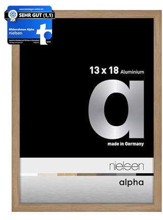 nielsen Bilderrahmen, 13 x 18 cm, Aluminium, Eiche, Fotorahmen zum Auftstellen und Aufhängen im Hoch- & Querformat, Echtglas, Alpha