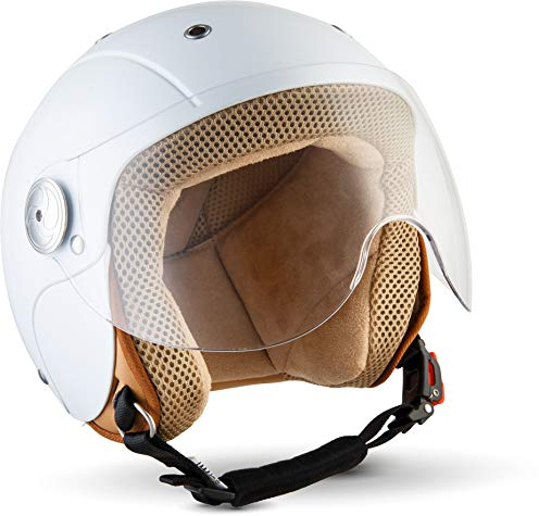 SOXON® SK-55 „Snow“ · Kinder Jet-Helm · Motorrad-Helm Kinder-Helm Roller-Helm Kids Scooter-Helm Vespa Bobber Mofa-Helm Chopper Retro · ECE 22.05 Visier Schnellverschluss SlimShell Tasche S (53-54cm)