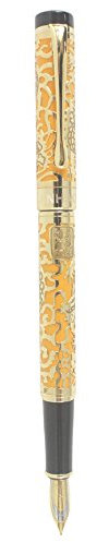 Sipliv 3D Metal Engraving Dragon Fountain Pen - Orange and Gold