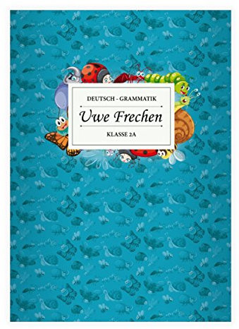 2 personalisierte, Fröhliche Insekten Grundschüler DIN A5 Schulhefte, Schreibhefte mit Marienkäfer, Raupen und co in blau Lineatur 4 (liniertes Heft)