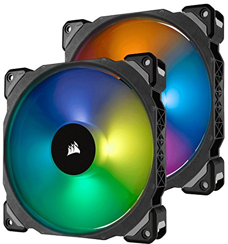 Corsair ML140 PRO RGB LED Ventilador de levitación magnética PWM - Paquete de 2 ventiladores con Lighting Node PRO (Velocidad de 400 a 1.600 RPM, Iluminación dinámica RGB, Control PWM completo) Negro