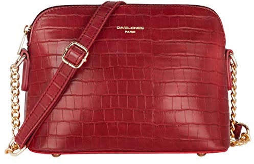 David Jones - Damen Krokodil Umhängetasche - Frau Kroko PU Leder Kleine Handtasche - Kette Tasche Schultertasche Abendtasche - Crossbody Bag Zip Reißverschluss - Handy City Party Clutch Mode - Rot