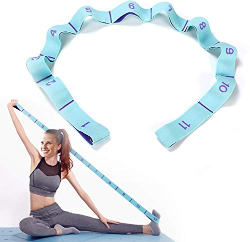 DEHUB Yoga Stretching Band, Gymnastikband Mit 11 Schleifen, Stretch Gurt, Leicht Zu Tragender Und Hochelastischer Widerstandsbänder, Ideal Für Dehnübungen (Blau)