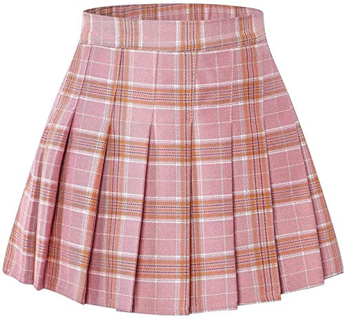 SANGTREE Uniforme scolastica a pieghe a quadri da donna, casual, taglie forti, gonna a linea A, con tasche, Plaid rosa., XL