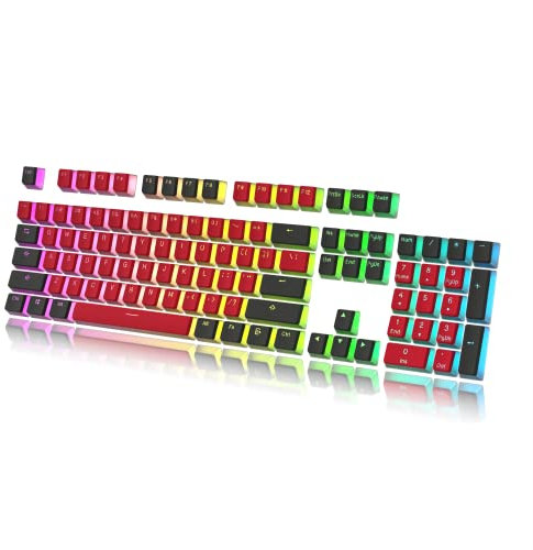 HK Gaming Pudding Keycaps | Doubleshot PBT Keycap Set | Full 108 OEM Profile Key Set | ANSI US-Layout | For Mechanical Keyboard | Compatible with Cherry MX, Gateron, Kailh, Outemu | Red & Black