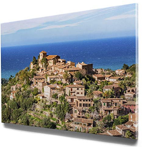 Traumhafte Mallorca-Bilder im Großformat 120x80cm, Deia - als großes XXL Leinwandbild. Wandbild als Hintergrund und Deko für Wohnzimmer & Schlafzimmer. Aufgespannt auf Holzrahmen