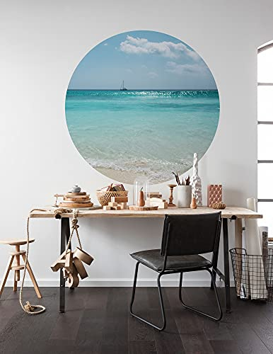 Komar DOT runde und selbstklebende Vlies Fototapete - Lagoon - Ø Durchmesser 125 cm - Strand, Meer, Tapete, Wandtattoo, Schlafzimmer, Wohnzimmer, Wanddeko - D1-082