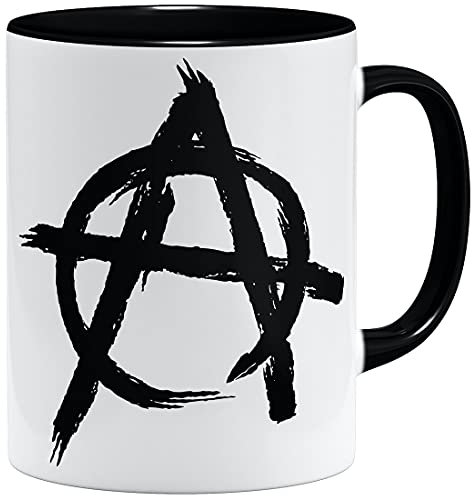 OM3® Anarchie Kaffee-Tasse ANARCHISMUS I | Keramik Becher | 11oz 325ml | Beidseitig Bedruckt | Schwarz