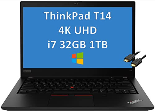 Lenovo ThinkPad T14 14 UHD 4K Intel Quad-Core i7-10610U, 32 GB RAM, 1 TB PCIe SSD (3840 x 2160) Business Laptop, Thunderbolt 3, retroilluminato, impronte digitali, Windows 10 Pro + cavo HDMI per