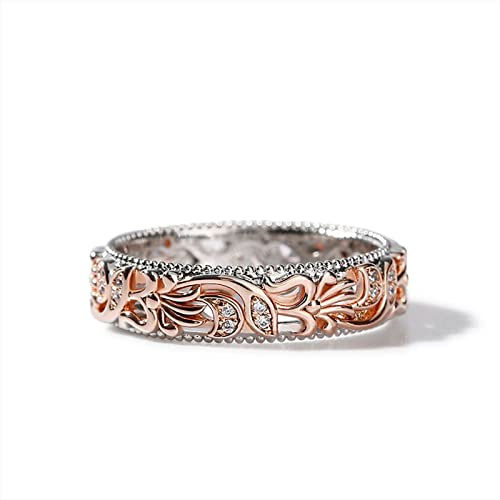 Jeulia 925 Sterling Silber Zweifarbiger Paaringe Eheringe für Herren Frauen Blume Blatt Partnerringe Trauring Rotgold Vergoldetes Damen Verlobungsringe Bandring mit Geschenkbox (Roségold, 64(20.6))