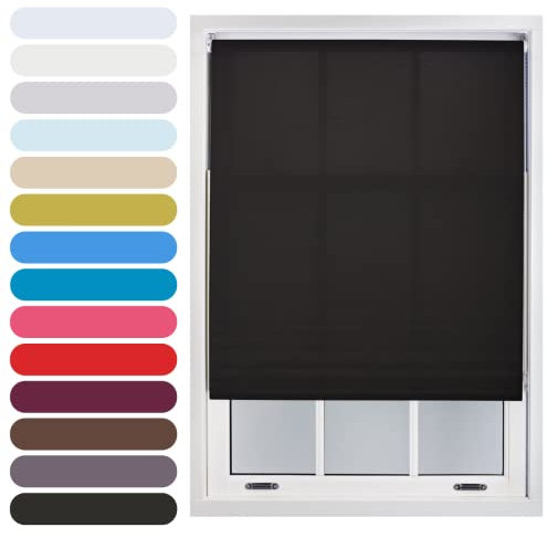 FURNISHED Daylight Roller Blind Trimmable Blinds Window Shade - Easy Install Non-blackout Fabric Complete Roller Blind Kit for Kitchen Living Room Bedroom, Black, 45W x 165H cm