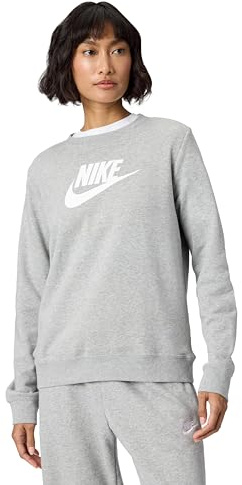 NIKE DQ5473-063 W NSW CLUB FLC CREW STD Sweatshirt Women's Dk Gray Heather/White Size XL