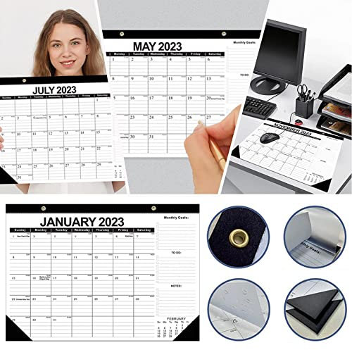 Yuemei Juli 2022 bis 2023 Kalender Englischer Desktop-Kalender Tragbarer Kalender Essensplaner Woche Holz (Black, One Size)