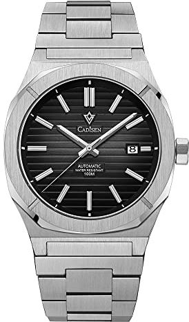 CADISEN Automatik Uhr Herren Mechanische NH35 Rostfreier Stahl Freizeit Uhren männer (Schwarz)