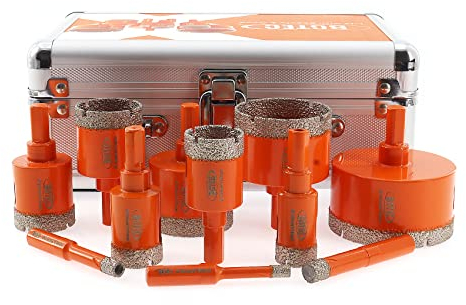 BGTEC Diamond Core Drill Bits, 11pcs 6/8/10/20/25/28/32/35/45/50/65mm Triangle Shank Hole Saw Drill Bits for Ceramic Porcelain Tile Marble Granite Stoneware Quartz