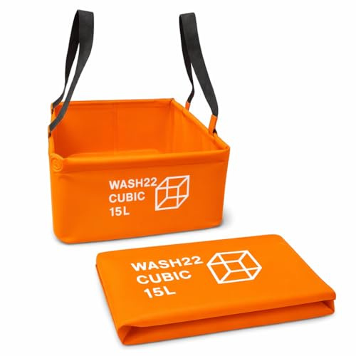 WASH22 Cubic 15 Litres (Orange) Folding Storgae Bag Washing Up Basin Sink Bucket 15L