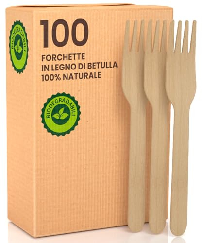 100 Fourchettes Jetables en Bois de Bouleau, 15,5cm - Solide & 100% Naturel - Compostable, Écologique & Biodégradable