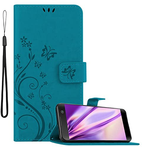 Cadorabo Hülle kompatibel mit Sony Xperia XA2 in FLORAL BLAU - Schutzhülle im Blumen Design mit Magnetverschluss, Standfunktion und Kartenfächern
