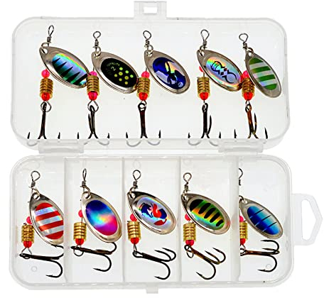 Angelköder,10 Stück Metall Spinner Köder Set, rotierende Pailletten, Angelköder, Löffelköder für Hecht, Forelle, Barsch, Lachs, Barsch