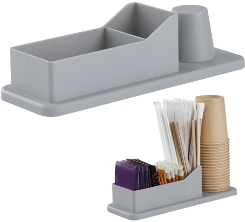 Navaris Organizzatore Porta Bicchieri Salviette Zucchero e Palette caffè - Stazione Portazucchero Portabicchieri - Tea Station 24,4 x 8,7 x 6,8 cm - Grigio