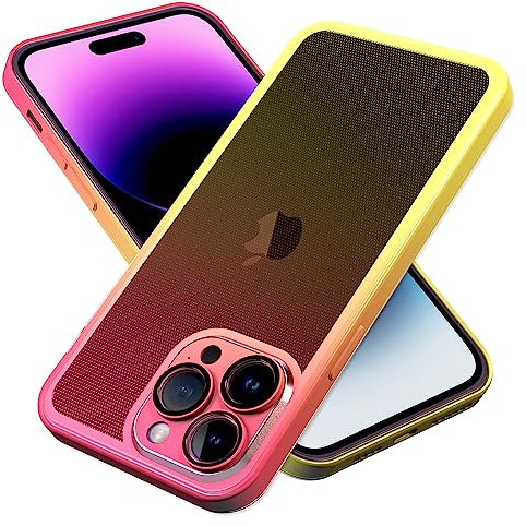 N NEWTOP Cover Moda 02 TPU Compatibile per iPhone 14 Pro, Colorata Sfumata Trasparente Opaca Morbida Flessibile Custodia con Protezione Fotocamera in Vetro Temperato Completa e Cromata (Rosa)