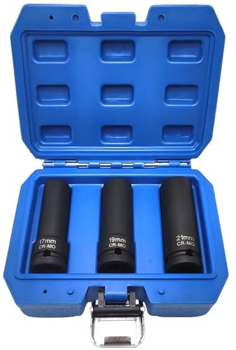 JEUCLEL 3PCS Twist Lug Nut Socket Set - 1/2 inch Drive Damaged Wheel Nut Lock Remover Extractor - Rusted & Stubborn Locking wheelNut Removal Tool Kit with Metric 17mm 19mm 21mm Sockets