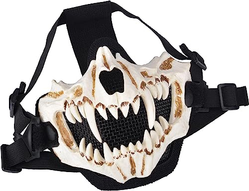 Zhongren Demi-masque de protection en maille motif tête de mort pour Halloween, fête d'horreur, paintball, chasse, blanc, 19*14cm