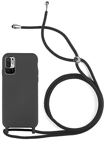 Funda con Cuerda para móvil Xiaomi Redmi Note 10 / Redmi Note 10s Carcasa Silicona Suave Con Cordón – Función para Colgar del Cuello con Correa Ajustable (Xiaomi Redmi Note 10 / 10s, Negro)