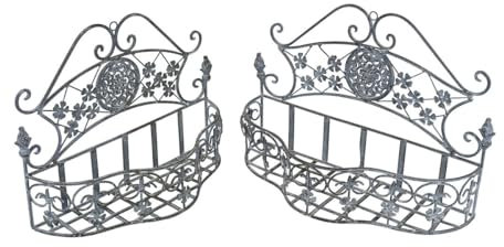 Wandregal Metallregal Blumenregal in grau 2er Set im antiken Stil (11139)