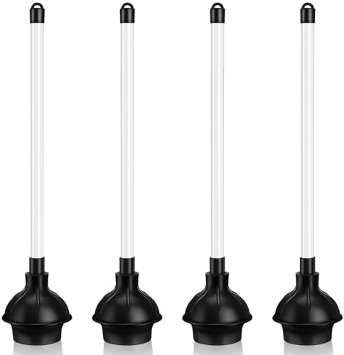 Hushee 4 Pcs Toilet Plungers Heavy Duty Double Thrust Force Cup with Handle