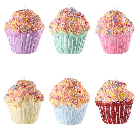 Enanal Cupcake-Weihnachtsschmuck, 6 Stück, 7,9 cm, Schaumstoff, verschiedene Cupcake-Ornamente, Pastellfarben, hängende Weihnachtsbaumschmuck, Mini-Dessert-Ornamente für Weihnachtsdekoration,