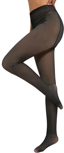 QooNoo Collant Polaire Femme Hiver Effet Transparent 85g/220g/300g, Collants Thermiques Chauds Taille Haute pour Femme(Pieds Couverts sans polaire de 85g Noir,S)