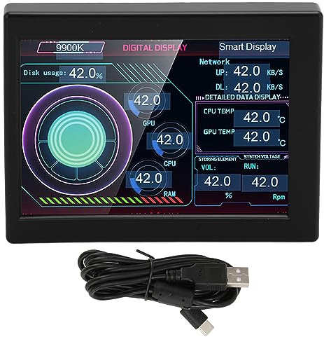 Vikye 3,5-Zoll-IPS-Display, Stufenlos Dimmbarer Computer-Temperaturmonitor für Desktop, Zweiter mit CPU-Temperatur und -Frequenz, Netzwerkgeschwindigkeit (Black)