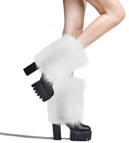 SwirlColor blanc chauffe - jambes souple et moelleux fausse fourrure femmes hiver mode bottes couvre 20cm / 7.87 pouces