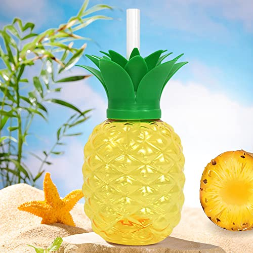Cymwer 3/6 Stück 500 ml Trinkbecher in Ananas-/Erdbeerform mit Strohhalm, Partygeschenke (1 Ananas)