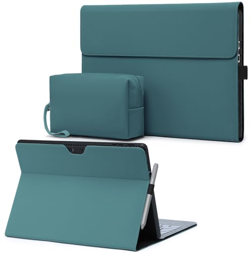 HYZUO Protective Case for Surface Pro 11/10/9, Multi-angle Viewing Folio Stand with Stylus Holder, Compatible with Type Cover Keyboard, with Pouch, Dark Green