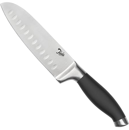 Tala Santoku Knife, Non-Slip Grip Handle with 16cm Manganese Steel Infused Tapered Blade, Perfect for Slicing, Dicing, and Mincing